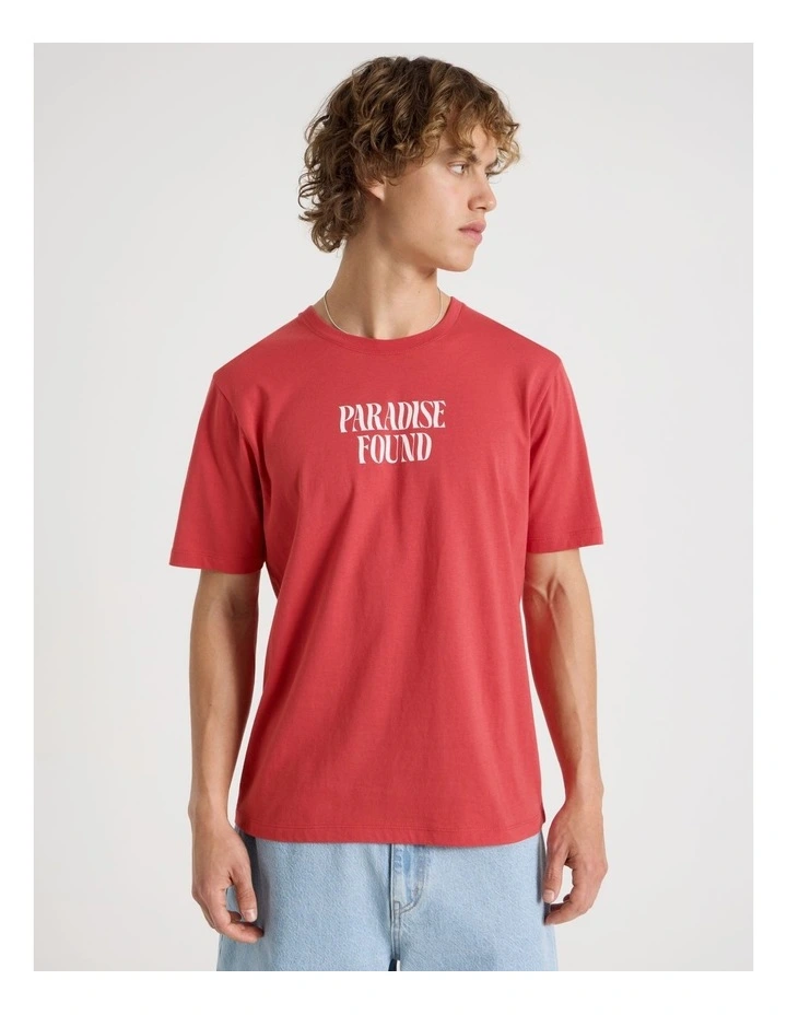 Regular Fit Graphic Crew Neck T-Shirt in Red image 4