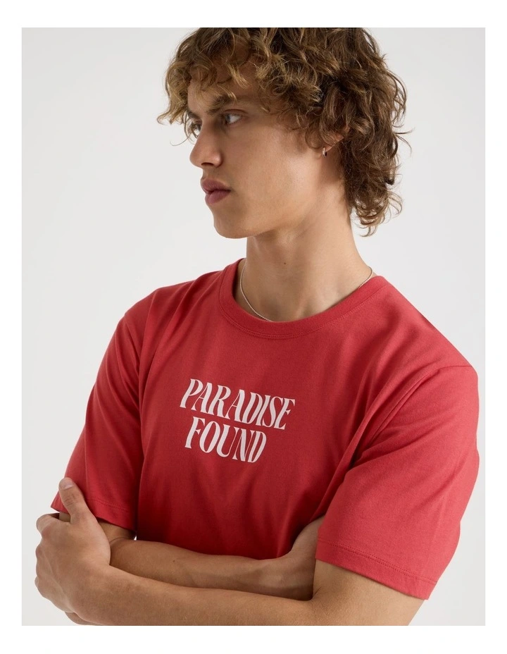 Regular Fit Graphic Crew Neck T-Shirt in Red image 5