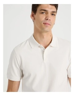 Pique Polo in White