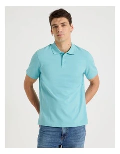 Pique Polo in Dusty Blue