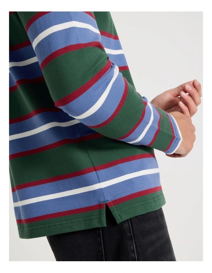 Long Sleeve Stripe Polo in Dark Green image 4