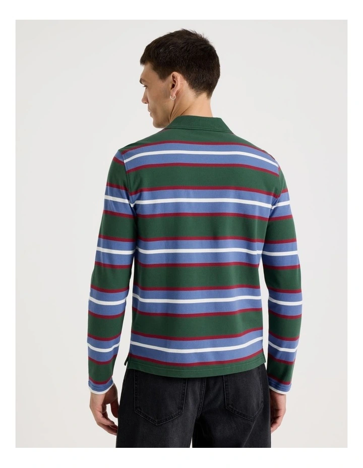 Long Sleeve Stripe Polo in Dark Green image 5
