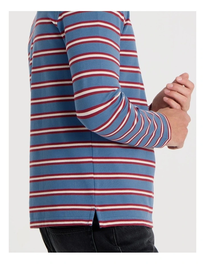Long Sleeve Stripe Polo in Mid Blues image 3