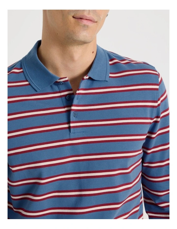 Long Sleeve Stripe Polo in Mid Blues image 4