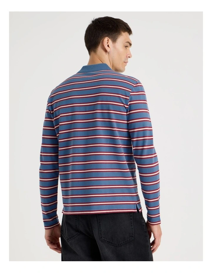 Long Sleeve Stripe Polo in Mid Blues image 5