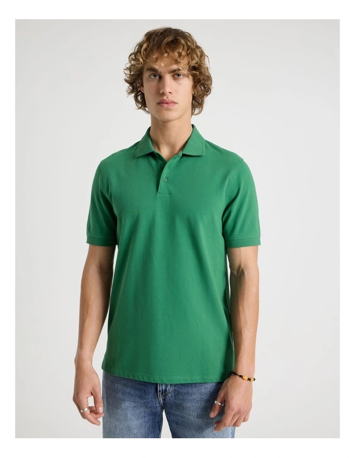 Regular Fit Pique Short Sleeve Polo in Dark Green image 1