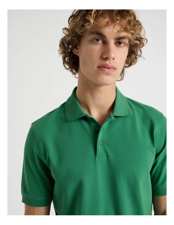 Regular Fit Pique Short Sleeve Polo in Dark Green image 2