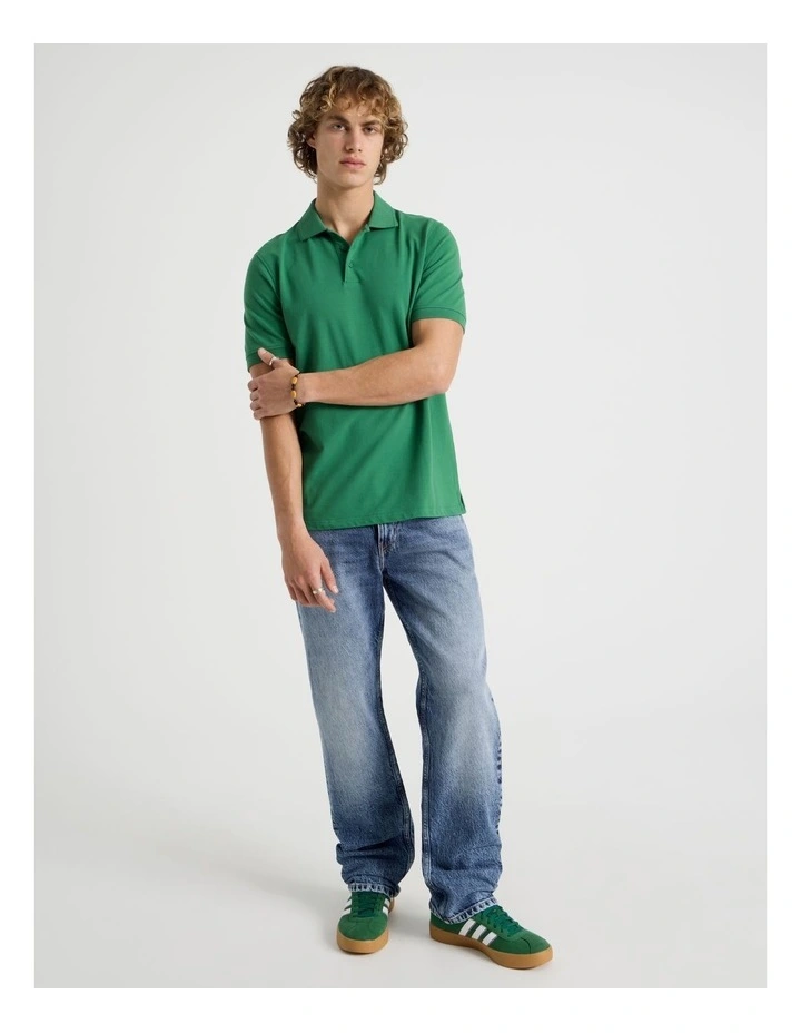 Regular Fit Pique Short Sleeve Polo in Dark Green image 3