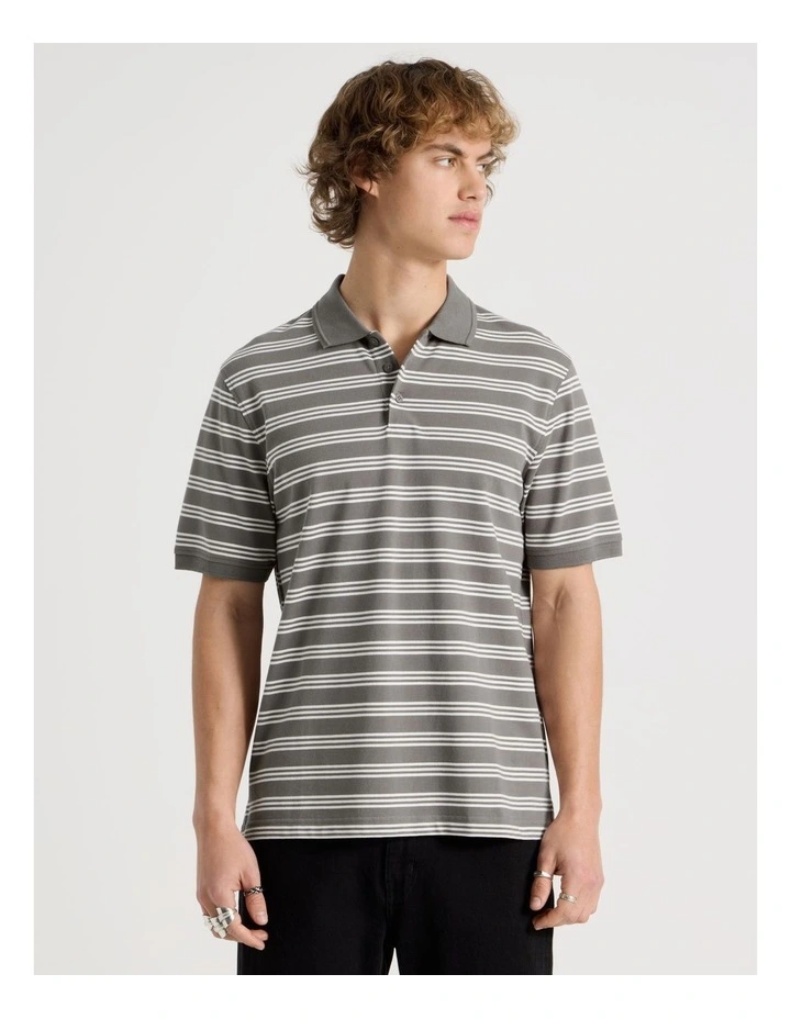 Regular Fit Stripe Short Sleeve Polo in Stone image 5