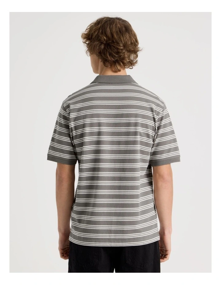 Regular Fit Stripe Short Sleeve Polo in Stone image 6
