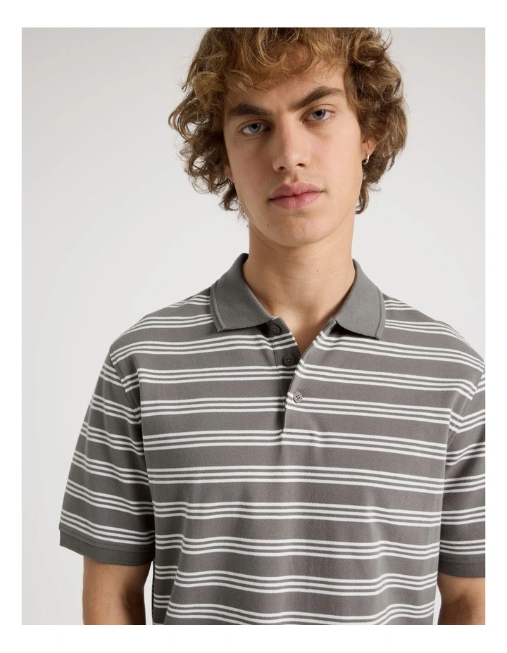 Regular Fit Stripe Short Sleeve Polo in Stone image 7