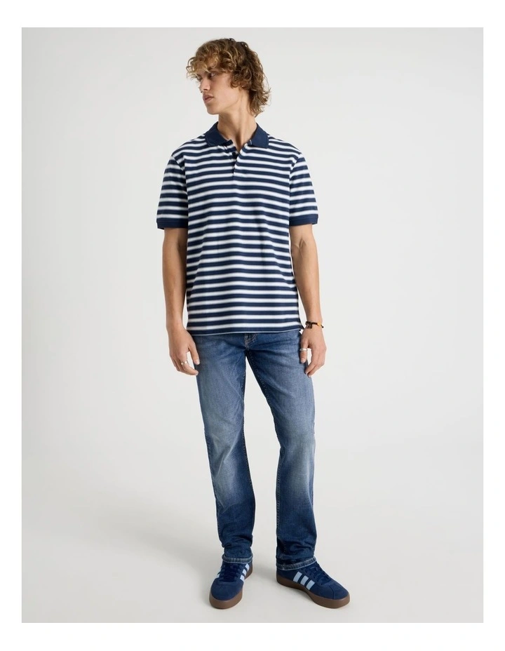 Regular Fit Stripe Short Sleeve Polo in Navy image 2