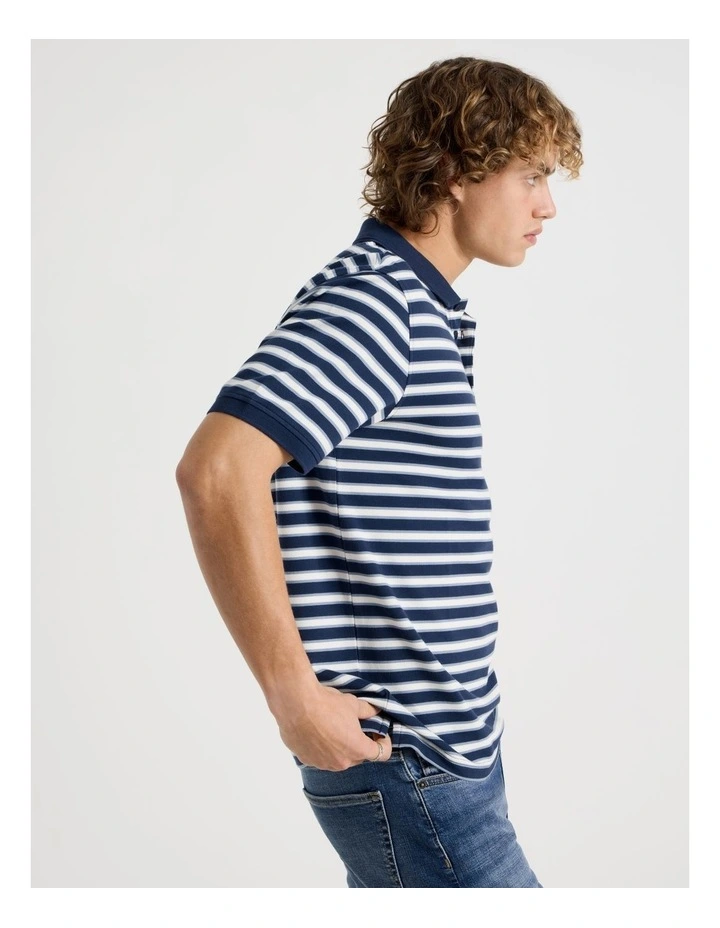 Regular Fit Stripe Short Sleeve Polo in Navy image 4