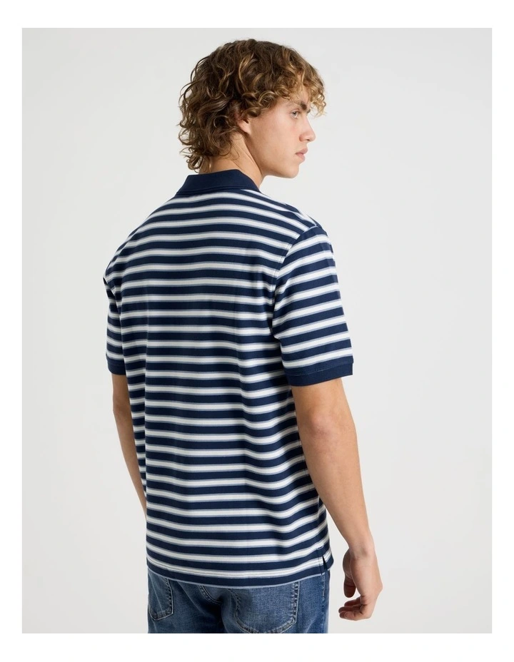 Regular Fit Stripe Short Sleeve Polo in Navy image 5