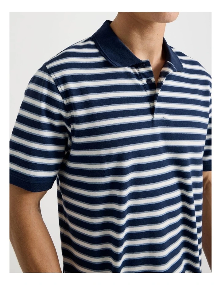 Regular Fit Stripe Short Sleeve Polo in Navy image 6