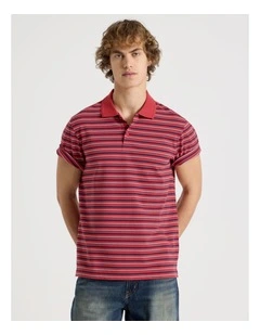 Regular Fit Stripe Short Sleeve Polo in Red