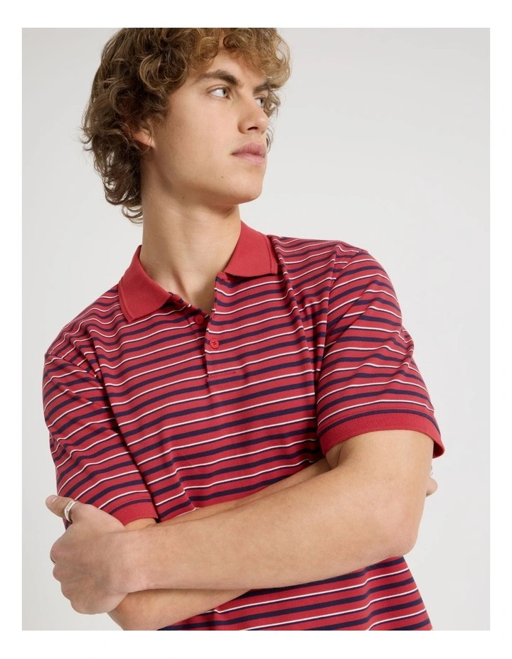 Regular Fit Stripe Short Sleeve Polo in Red image 4
