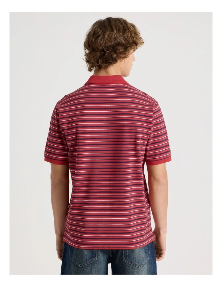 Regular Fit Stripe Short Sleeve Polo in Red image 6