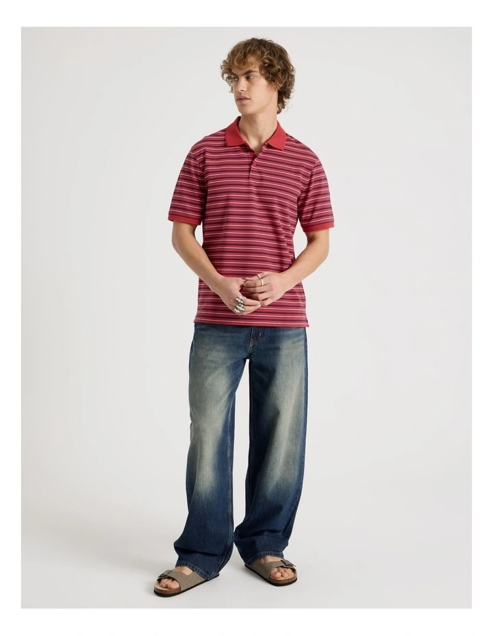 Regular Fit Stripe Short Sleeve Polo in Red image 7
