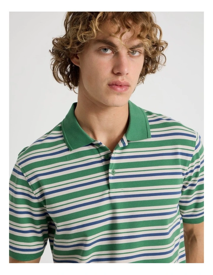 Regular Fit Stripe Short Sleeve Polo in Green image 2
