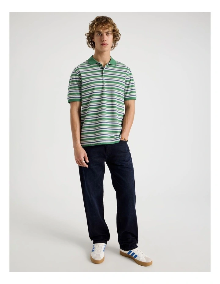 Regular Fit Stripe Short Sleeve Polo in Green image 3