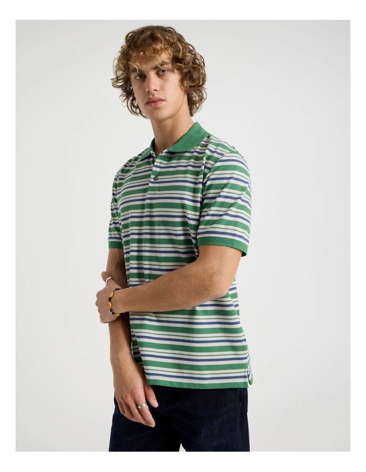Regular Fit Stripe Short Sleeve Polo in Green image 4