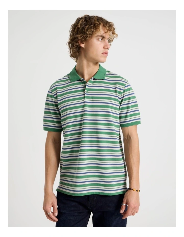 Regular Fit Stripe Short Sleeve Polo in Green image 5