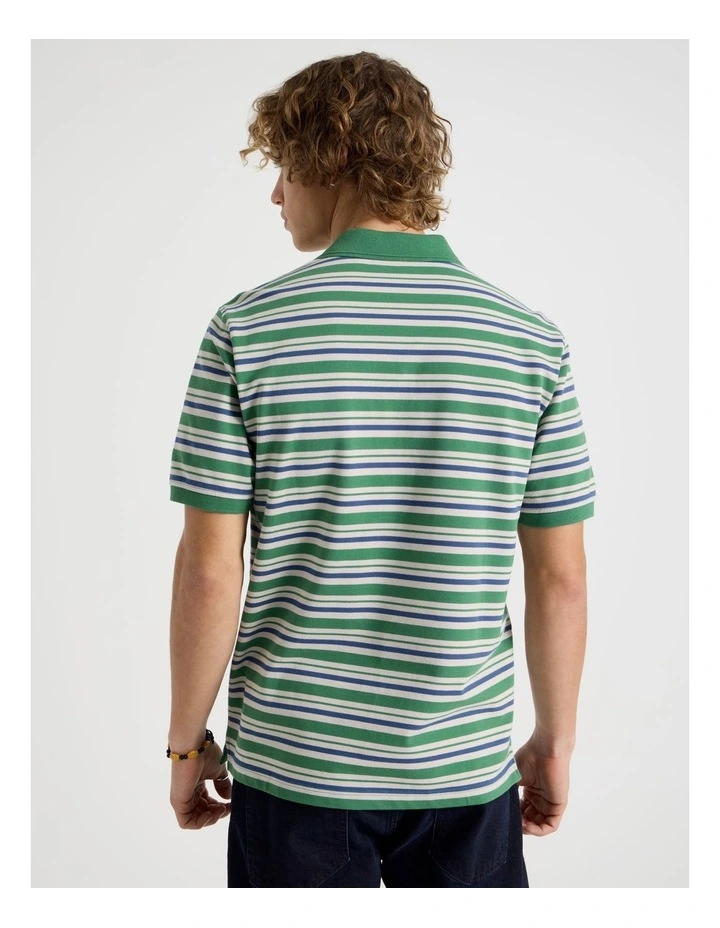 Regular Fit Stripe Short Sleeve Polo in Green image 6