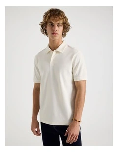 Short Sleeve Textured Polo in Cream