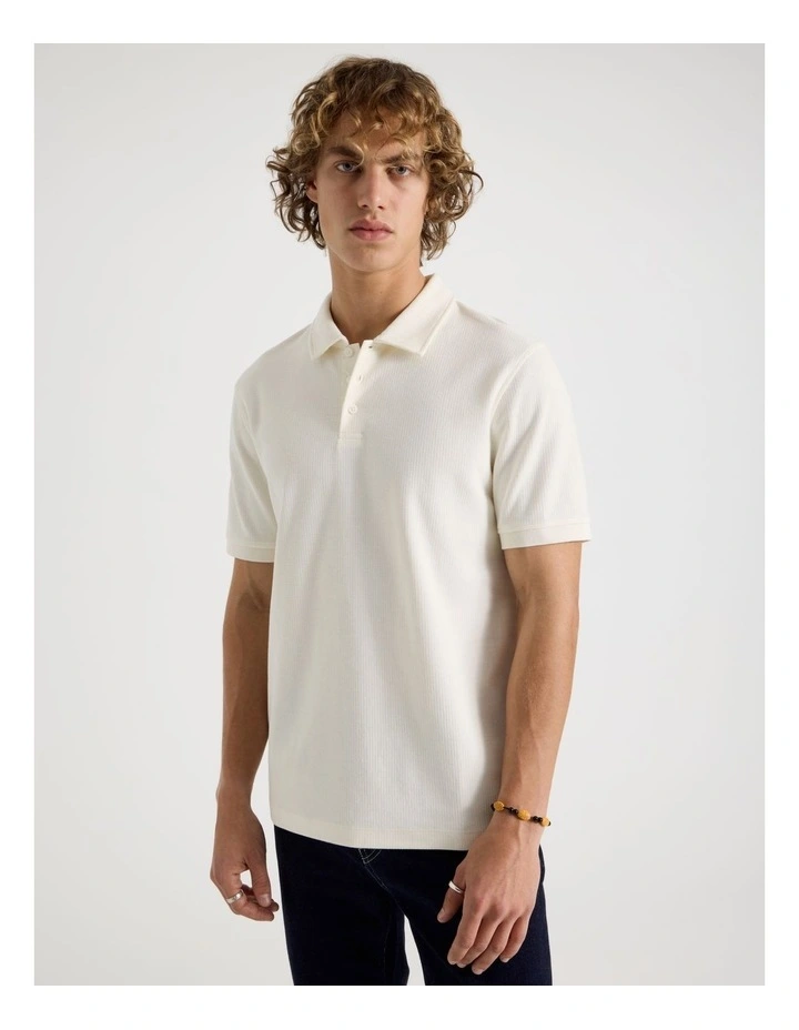 Short Sleeve Textured Polo in Cream image 1