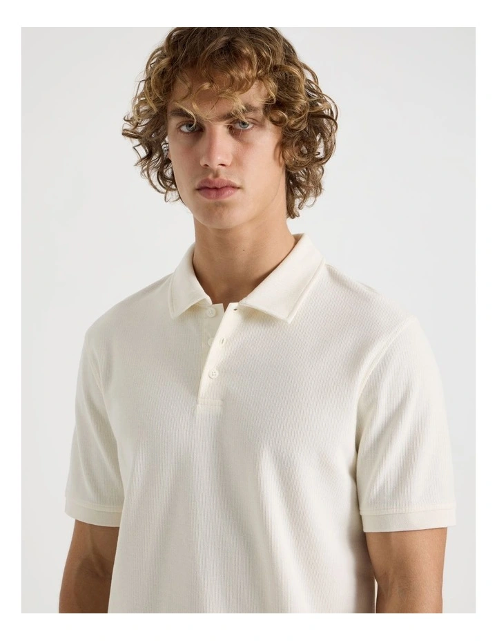 Short Sleeve Textured Polo in Cream image 2