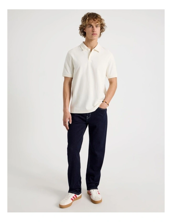 Short Sleeve Textured Polo in Cream image 3