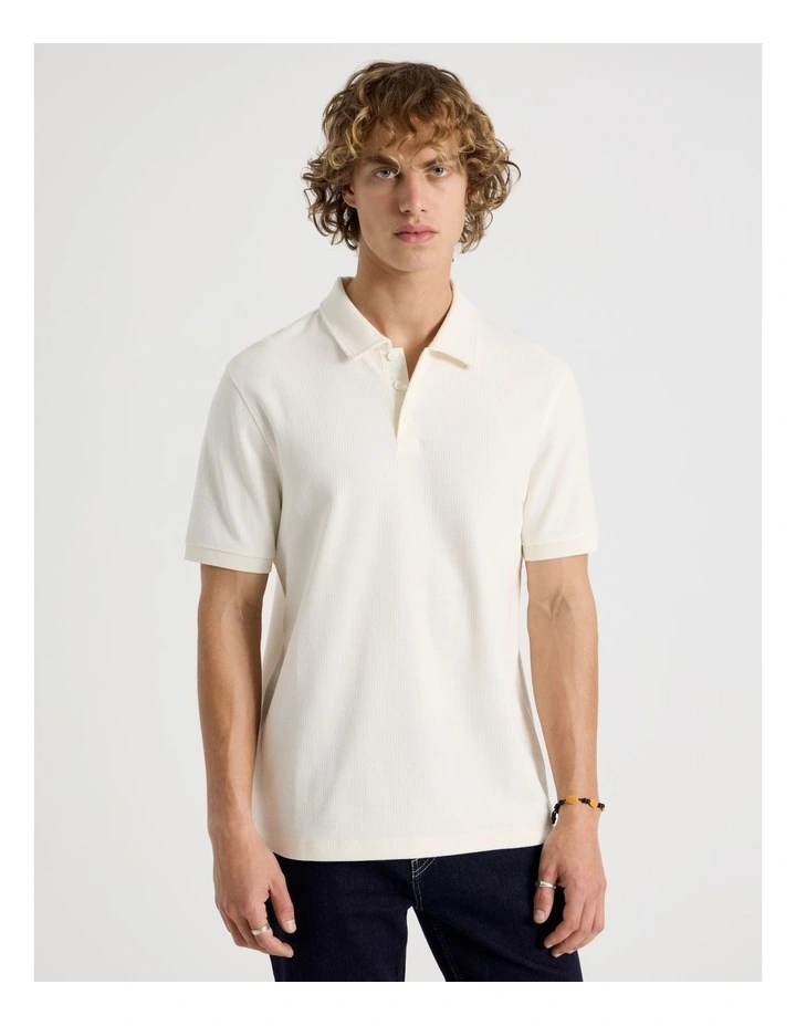 Short Sleeve Textured Polo in Cream image 4