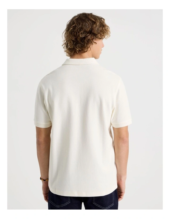 Short Sleeve Textured Polo in Cream image 5