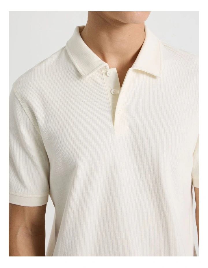 Short Sleeve Textured Polo in Cream image 6