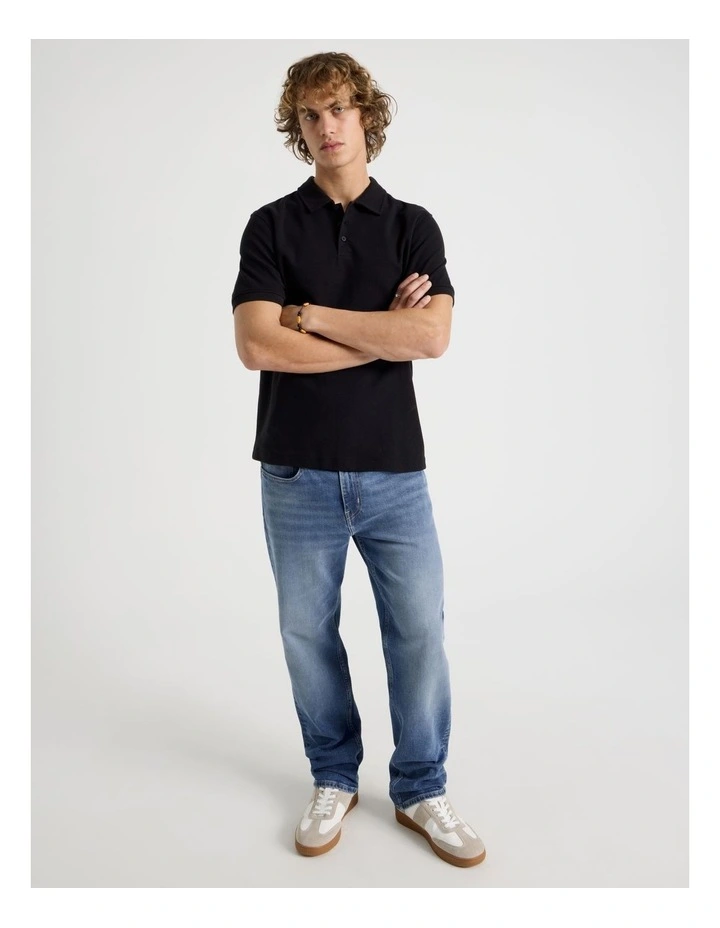Short Sleeve Textured Polo in Black image 2