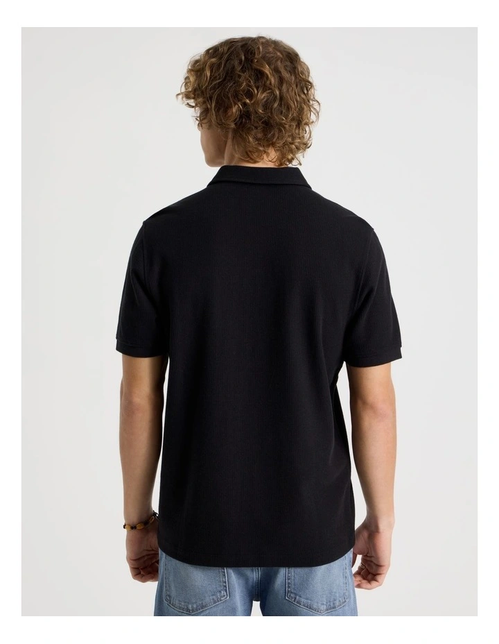 Short Sleeve Textured Polo in Black image 6