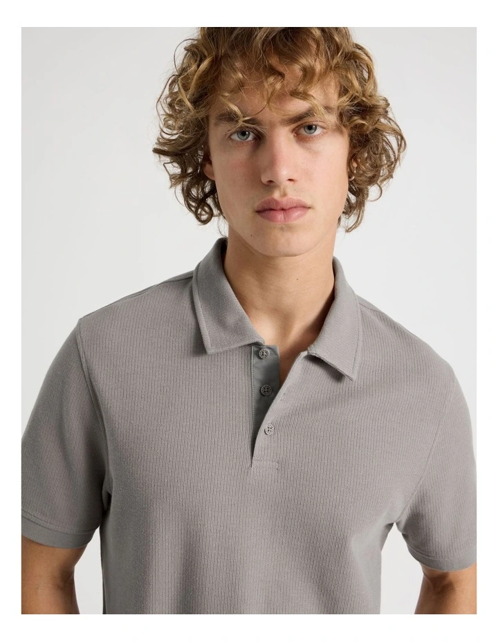 Short Sleeve Textured Polo in Grey image 2