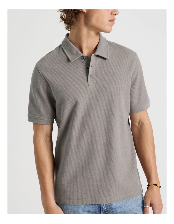 Short Sleeve Textured Polo in Grey image 4