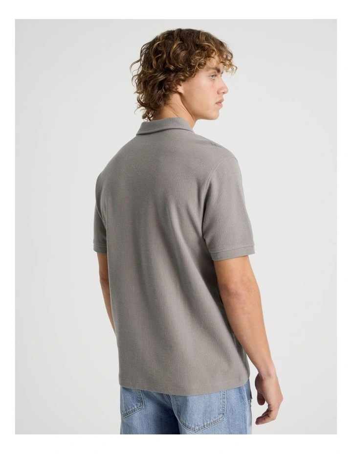 Short Sleeve Textured Polo in Grey image 5