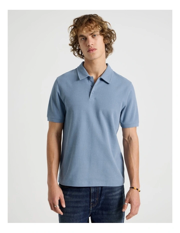 Short Sleeve Textured Polo in Mid Blues image 1