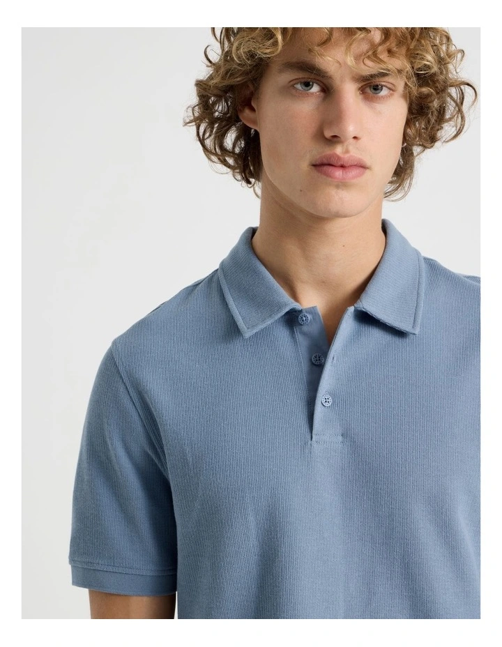 Short Sleeve Textured Polo in Mid Blues image 2