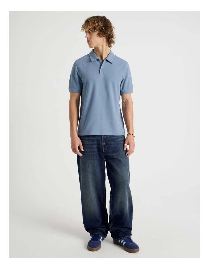 Short Sleeve Textured Polo in Mid Blues image 3