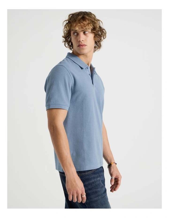 Short Sleeve Textured Polo in Mid Blues image 4