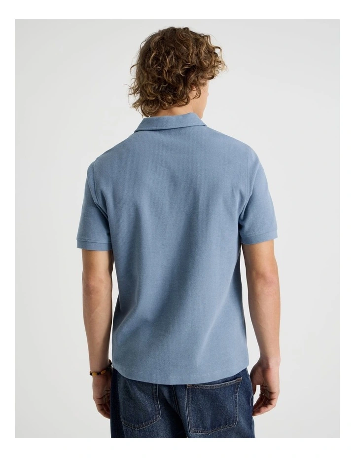 Short Sleeve Textured Polo in Mid Blues image 5