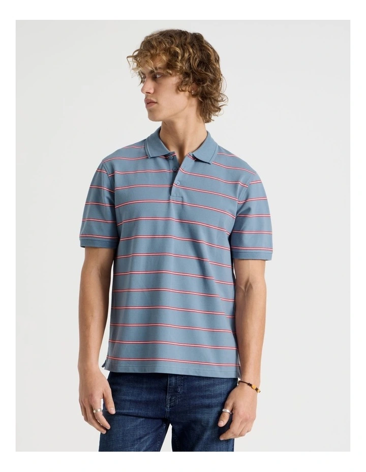 Regular Fit Stripe Short Sleeve Polo in Blue image 1