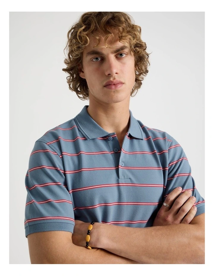 Regular Fit Stripe Short Sleeve Polo in Blue image 2