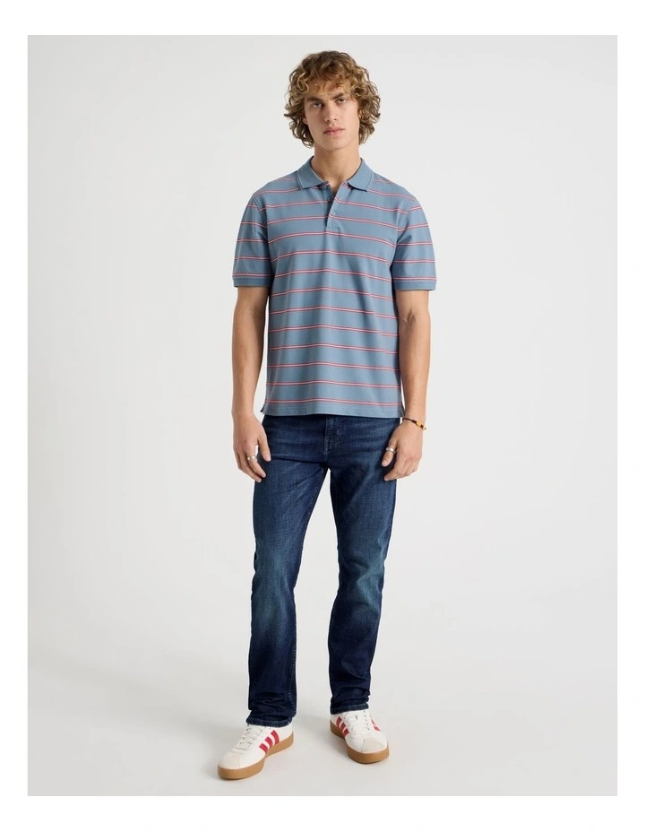 Regular Fit Stripe Short Sleeve Polo in Blue image 3