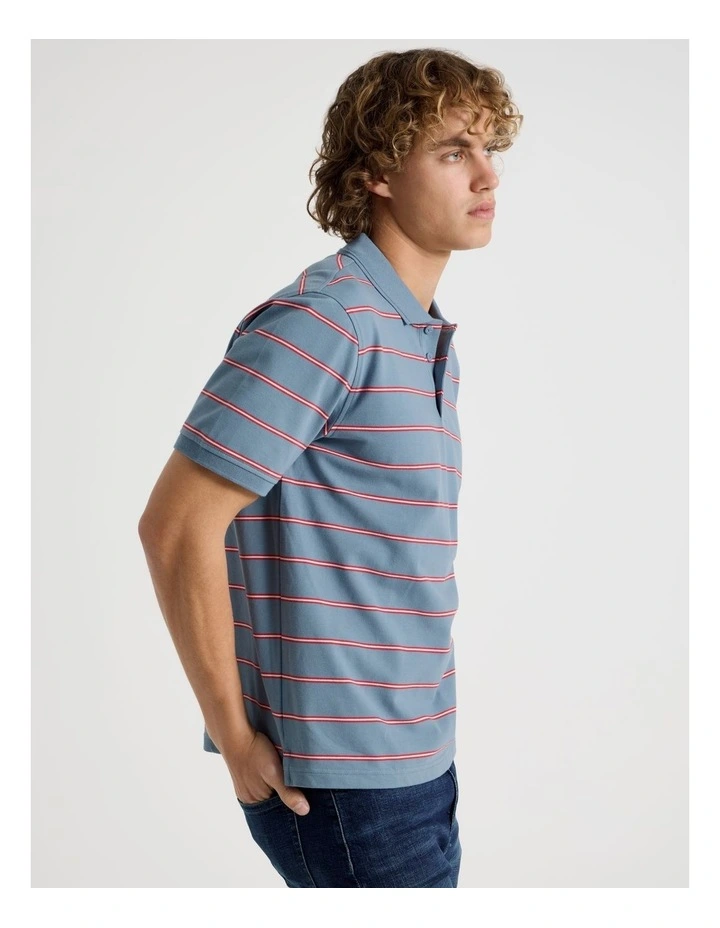 Regular Fit Stripe Short Sleeve Polo in Blue image 4