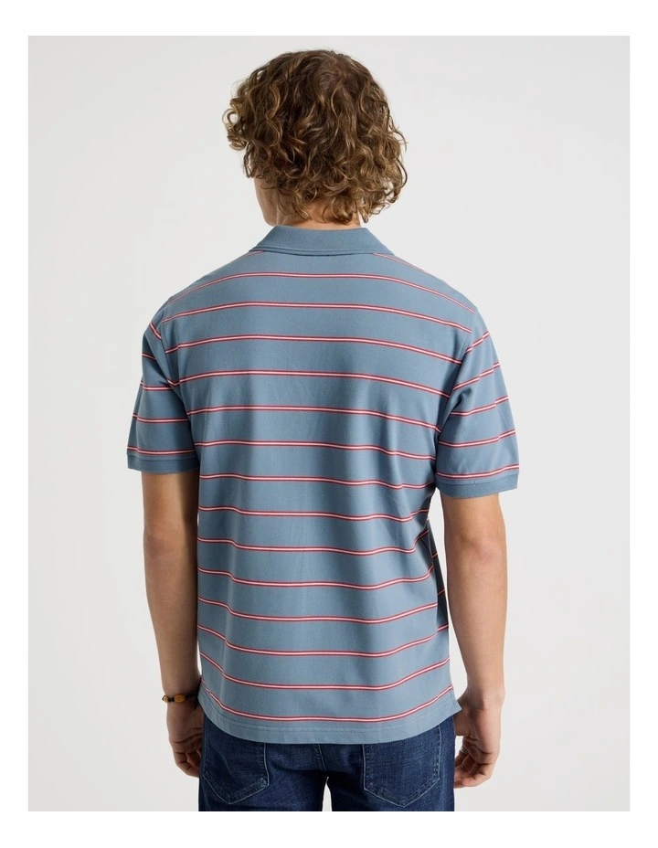 Regular Fit Stripe Short Sleeve Polo in Blue image 5